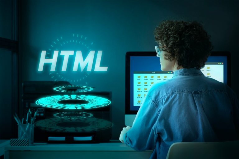 Frontend HTML developer coding in modern IDE