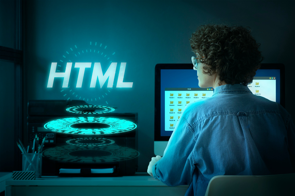 Frontend HTML developer coding in modern IDE